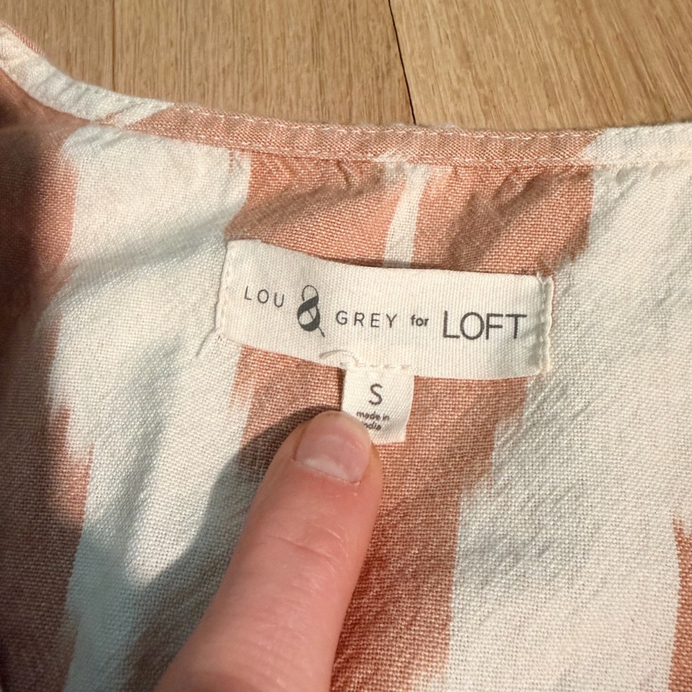 Lou & Grey for LOFT Romper Small Blush Stripe Tie Front Button Short Sleeve - Picture 2 of 5